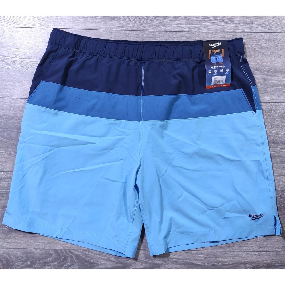 Speedo Swim Trunks Mens 2XL 38/40 Blue Striped Tech Volley Liner 1125254